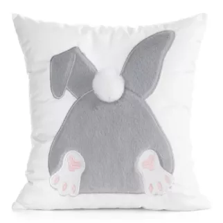 Wielkanocna poszewka na poduszkę 45x45 cm welwetowa z uroczym zajączkiem biało, srebrna WIOSNA 129  Eurofirany