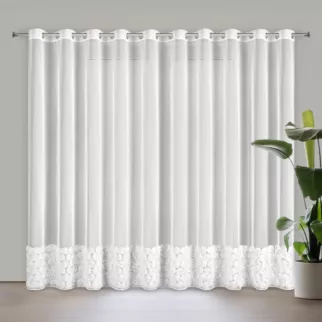 Firana z siateczki biała zdobiona pasem aplikacji róż 3D 350x250 cm przelotka ROSES Eva Minge Eurofirany