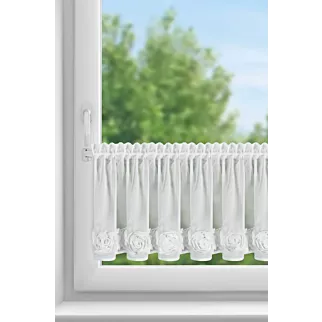 Zazdrostka biała z szyfonu zdobiona pasem róż 3D taśma marszcząca - ROSES- EVA MINGE Eurofirany