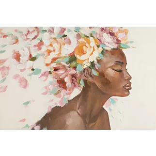 Obraz portret kobiety w nakryciu głowy z kwiatów ręcznie malowany na płótnie Eurofirany