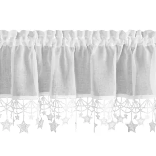 Zazdrostka świąteczna biała z etaminy zdobiona luźno zwisającymi gwiazdkami 150x30 cm tunel - XMAS Eurofirany