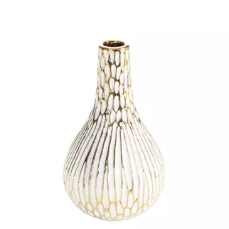 Wazon ceramiczny biało, złoty o ozdobnej fakturze 12x20 cm ANDREA Eurofirany