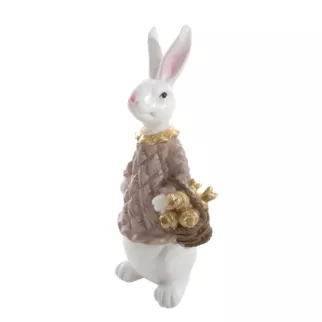 Wielkanocna figurka dekoracyjna zajączek w sweterku biało, beżowej kolorystyce Eurofirany