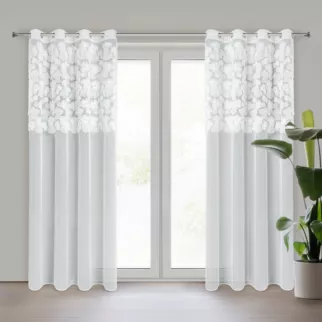 Firana biała z siateczki zdobiona kwiatami z dodatkiem drobnych perełek 3D 140x250 cm przelotka - JASMIN 3 Eva Minge Eurofirany