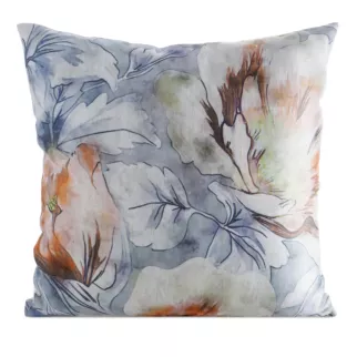 Poszewka na poduszkę 45x45 cm o strukturze lnu nadrukiem subtelnych kwiatów kremowo, pomarańczowa LEN Eurofirany