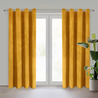 Zasłona musztardowa z ekskluzywnego matowego welwetu 140x250 cm przelotka RIA Diva Line Eurofirany