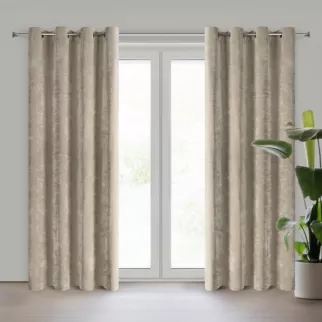 Zasłona beżowa z szenilowej tkaniny 140x250 cm przelotka - NILO Eurofirany