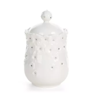 Pojemnik dekoracyjny biały zdobiony w drobne kwiaty z błyszczącym wykończeniem 12x20 cm ELISA  Eurofirany