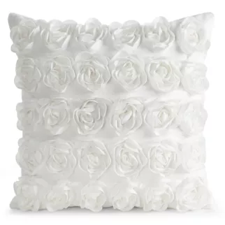 Poszewka na poduszkę 45 x 45 cm z welwetu kolor kremowy zdobiona 3D aplikacją róż ROSES Eva Minge Eurofirany