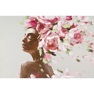 Obraz portret kobiety w nakryciu głowy z kwiatów ręcznie malowany na płótnie w ramie Eurofirany