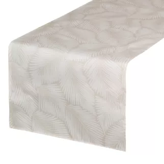 Bieżnik na stół beżowo, biały 40x140 cm wodoodporny GARDEN na taras oraz balkon z motywem palmowych liści