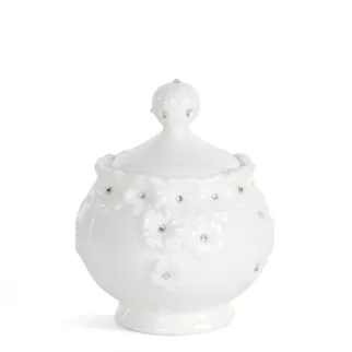 Pojemnik dekoracyjny biały zdobiony w drobne kwiaty z błyszczącym wykończeniem 10x12 cm ELISA  Eurofirany