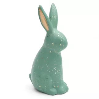 Figurka dekoracyjna wielkanocna z glinki ceramicznej zdobiona lśniącymi drobinkami Eurofirany