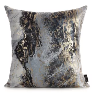 Poszewka na poduszkę 45x45 cm welwetowa zdobiona przecieranym metalicznym nadrukiem stalowa SOFI Eurofirany