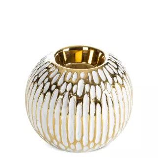 Świecznik biało, złoty o ozdobnej fakturze 10x8 cm ANDREA Eurofirany
