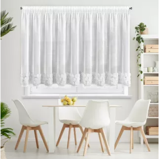 Firana z siateczki biała zdobiona pasem aplikacji róż 3D 350x160 cm taśma ROSES Eva Minge Eurofirany