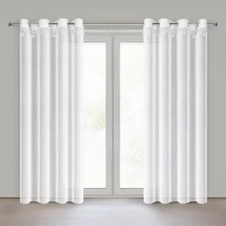 Firana świąteczna biała z etaminy zdobiona aplikacją z motywem gwiazdek 140x250 cm przelotki - XMAS Eurofirany