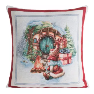 Poszewka na poduszkę 45x45 cm bawełniana, gobelinowa z mieszanki włókien czerwono, naturalna XMAS Eurofirany