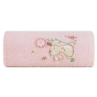 Ręcznik kąpielowy dziecięcy 50x90 cm bawełniany kolor różowy z kapturem i motywem króliczka 400 g/m2 BABY 47 Eurofirany