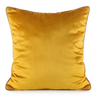 Poszewka na poduszkę 60x60 cm welwetowa o delikatnym połysku z ozdobną lamówką musztardowa GAJA 2 Eurofirany