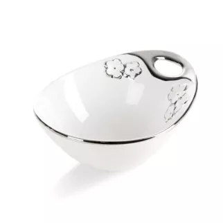 Misa dekoracyjna biało, srebrna zdobiona metalicznymi kwiatami 18x14x8 cm ARIANA Eurofirany