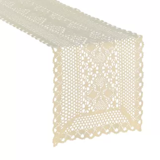 Bieżnik na stół 32x140 cm jasnobeżowy  ażurowy MEGGY w stylu boho Eurofirany