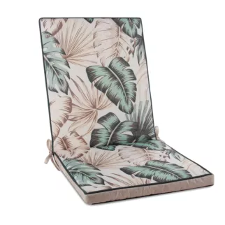Poduszka na krzesło 42 x 92 x 4 cm wodoodporna kremowo, zielona zdobione motywem egzotycznych liści GARDEN Eurofirany