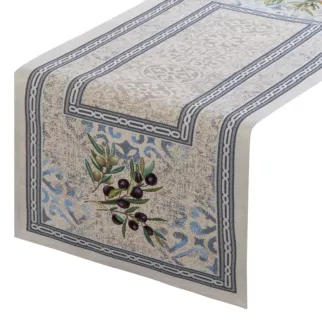 Bieżnik na stół naturalno, niebieski 40x100 cm gobelinowy w stylu śródziemnomorskim