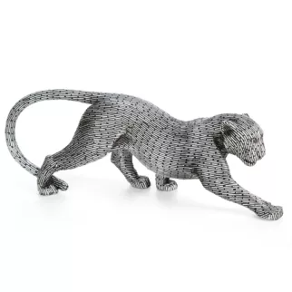 Figurka srebrna w kształcie geparda z metaliczną geometryczną strukturą 34x8x12 cm ZURI Eurofirany