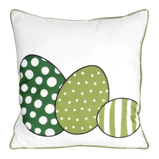 Poszewka na poduszkę 45x45 cm welwetowa z nadrukiem pisanek biało, zielona WIOSNA 3 Eurofirany