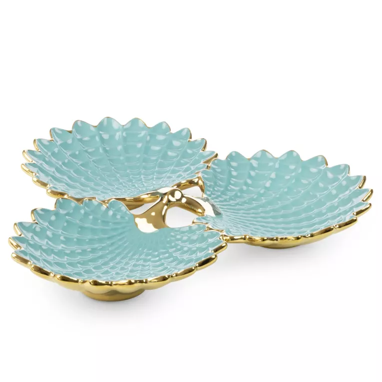 Patera trójdzielna HIRAL 4 błękitna w kształcie liści Eurofirany