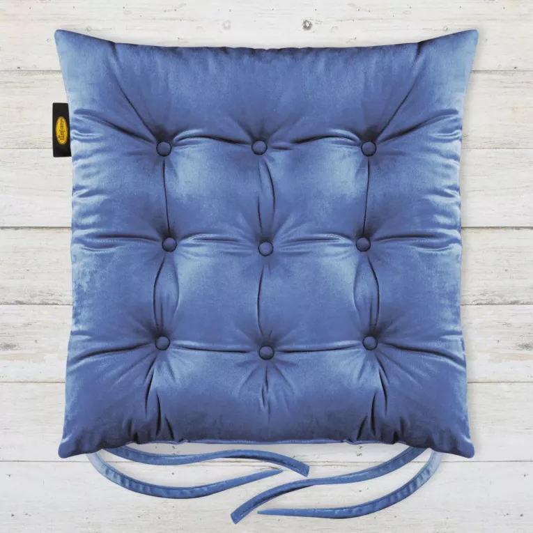 Poduszka na krzesło dwustronna 40 x 40 x 6 cm welwetowa chabrowy z dziewięcioma pikowaniami Eurofirany