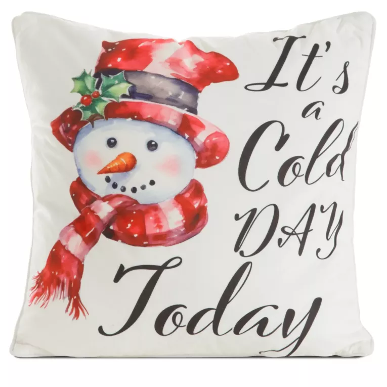 Poszewka na poduszkę 45x45 cm welwetowa zdobiona uroczym motywem świątecznym kremowo, czerwona Eurofirany