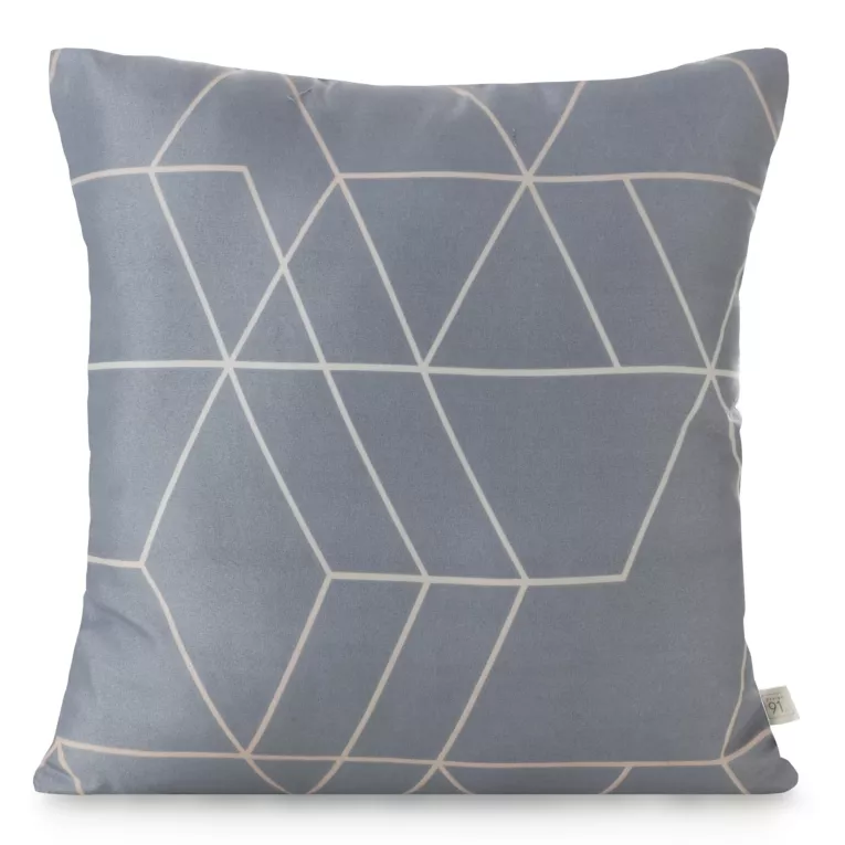 Poszewka na poduszkę 40x40 cm z mikrofibry z nadrukiem geometrycznym stalowo, beżowy GEO 01 DESIGN 92 Eurofirany
