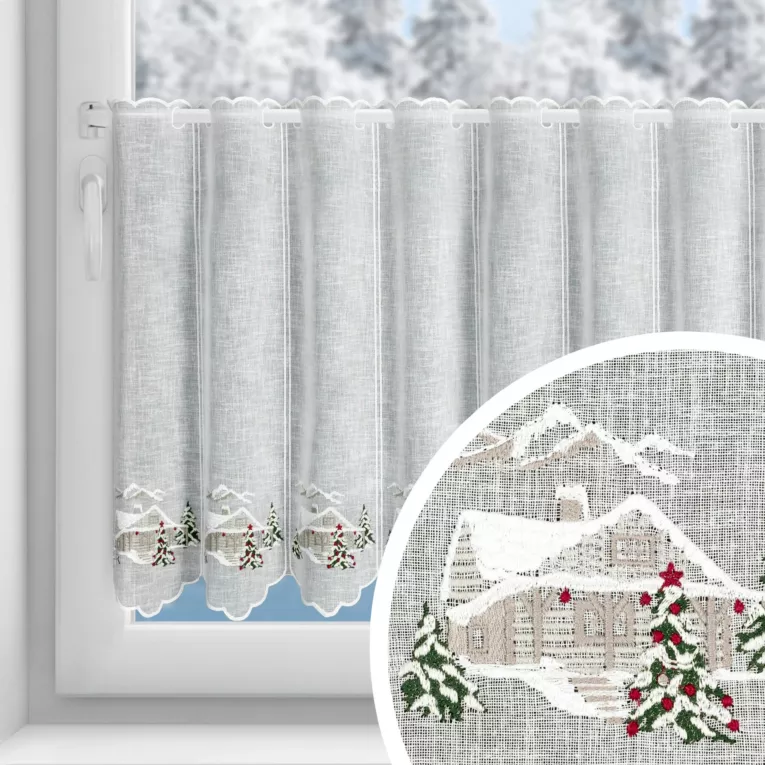 Tkanina firanowa zazdrostka z świątecznym haftem Eurofirany