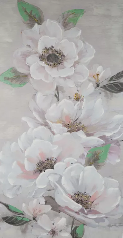 Obraz ręcznie malowany na płótnie kwiat ze złotymi zdobieniami Eurofirany