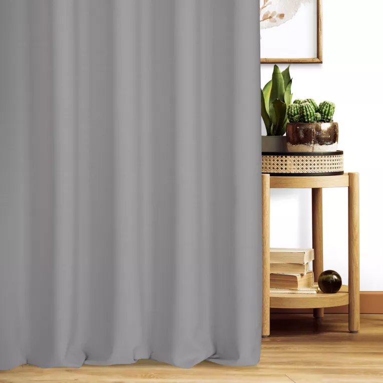 Zasłona szyta na taśmie 5 cm srebrna z ekologicznej tkaniny o naturalnym splocie