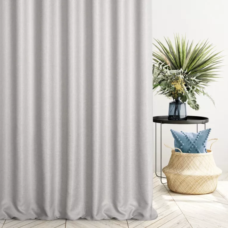 Zasłona szyta na taśmie fala srebrna z tkaniny typu dimout o średnim stopniu zaciemnienia