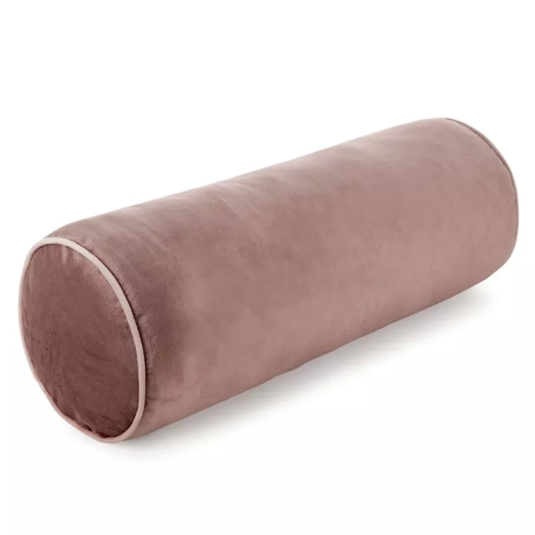 Poduszka dekoracyjna wałek 45 x 15 cm welwetowa ciemnoróżowa zdobiony kontrastującą lamówką GAJA Eurofirany