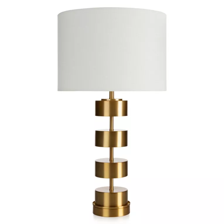 Lampa stołowa do salonu biało, złota ANGEL o designerskim kształcie z matowym abażurem Eurofirany