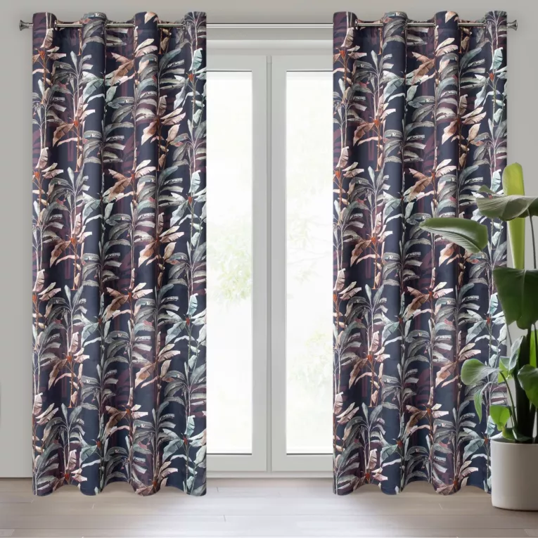 Zasłona grafitowa z nadrukiem w stylu botanic z welwetu 140x250 cm przelotka NICOL Eurofirany