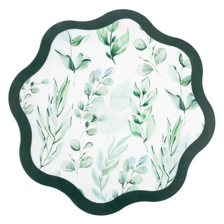 Podkładka na stół zielono, fioletowa średnica 38 cm JANE z nadrukiem roślinnym Eurofirany