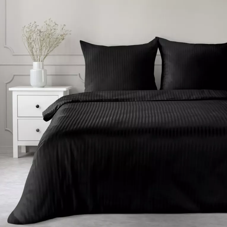 Pościel 140x200 cm komplet 2 częściowy satyna bawełniana kolor czarny w drobne prążki VERA Eurofirany