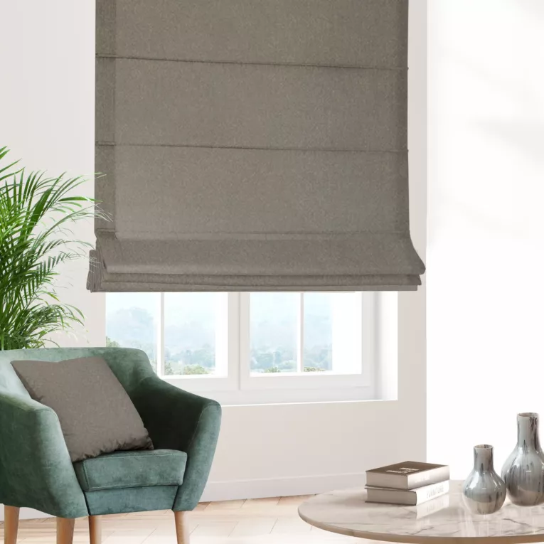 Roleta rzymska stalowo szampańska z tkaniny welwetowej z błyszczącym nadrukiem