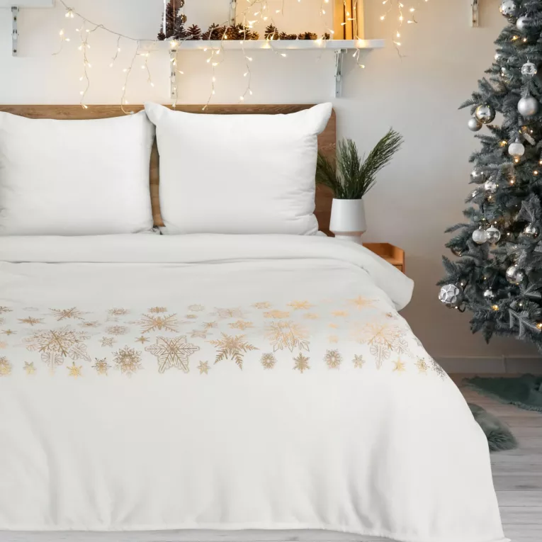 Koc  150x200 cm kremowo, złoty ozdobiony gwiazdkami JOY Eurofirany