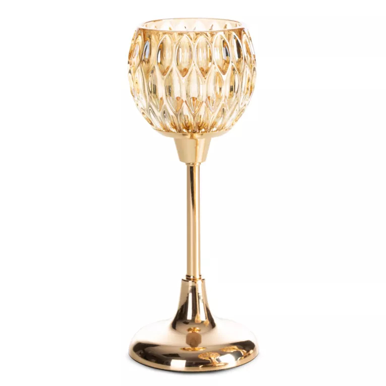 Świecznik dekoracyjny złoty ze szlanym tłoczonym kielichem  średnica 11x27 cm SALMA  Eurofirany
