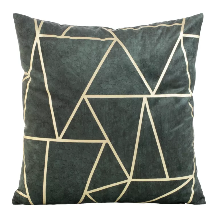 Poszewka na poduszkę 45x45 cm welwetowa z złotym nadrukiem geometrycznym ciemnomiętowa BLINK 29 Eurofirany
