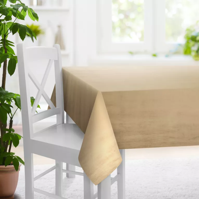 Obrus szyty beżowy z miękkiej tkaniny welwetowej