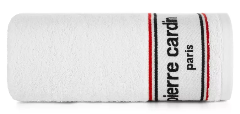 Ręcznik kąpielowy 70X140 cm bawełniany kolor biały 450 g/m2 z żakardową bordiurą i haftowanym logiem marki Pierre Cardin KARLA Eurofirany