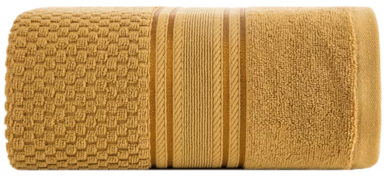 Ręcznik kąpielowy 70x140 cm bawełniany kolor miodowy zdobiony subtelnymi paseczkami 500 g/m2 DAVOS Eurofirany